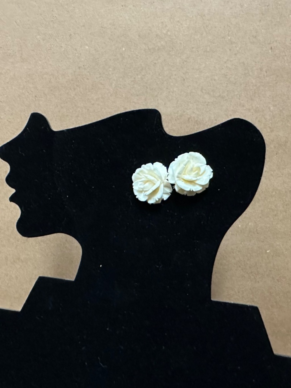 Cream Rose Stud Earrings | Fashion Jewelry - Picture 4 of 6